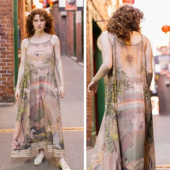 Market of Stars Bohéme Slip Dress Friendship Love & Truth Vintage Maxi Sz S/M - Picture 1 of 5